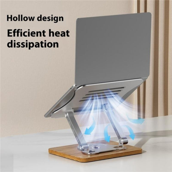 J31 Foldable 360-Degree Rotating Laptop Metal Wood Cooling Stand(Grey)