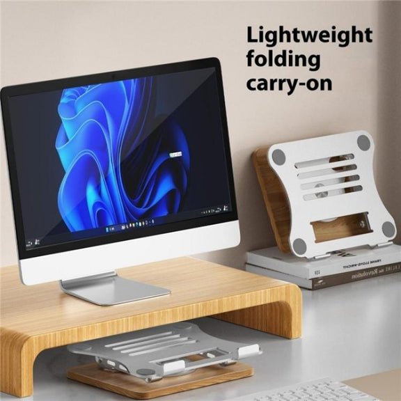 J31 Foldable 360-Degree Rotating Laptop Metal Wood Cooling Stand(Grey)