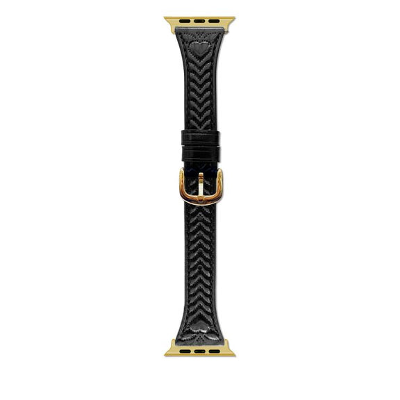 For Apple Watch 46mm / 49mm / 45mm / 44mm Heart-Shaped Embossed Leather Watch Band(Black)