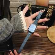 For Apple Watch 46mm / 49mm / 45mm / 44mm Heart-Shaped Embossed Leather Watch Band(Chrysanthemum Blue)