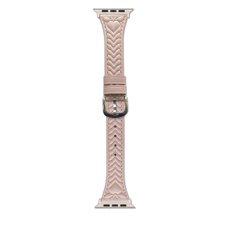 For Apple Watch 46mm / 49mm / 45mm / 44mm Heart-Shaped Embossed Leather Watch Band(Girly Pink)
