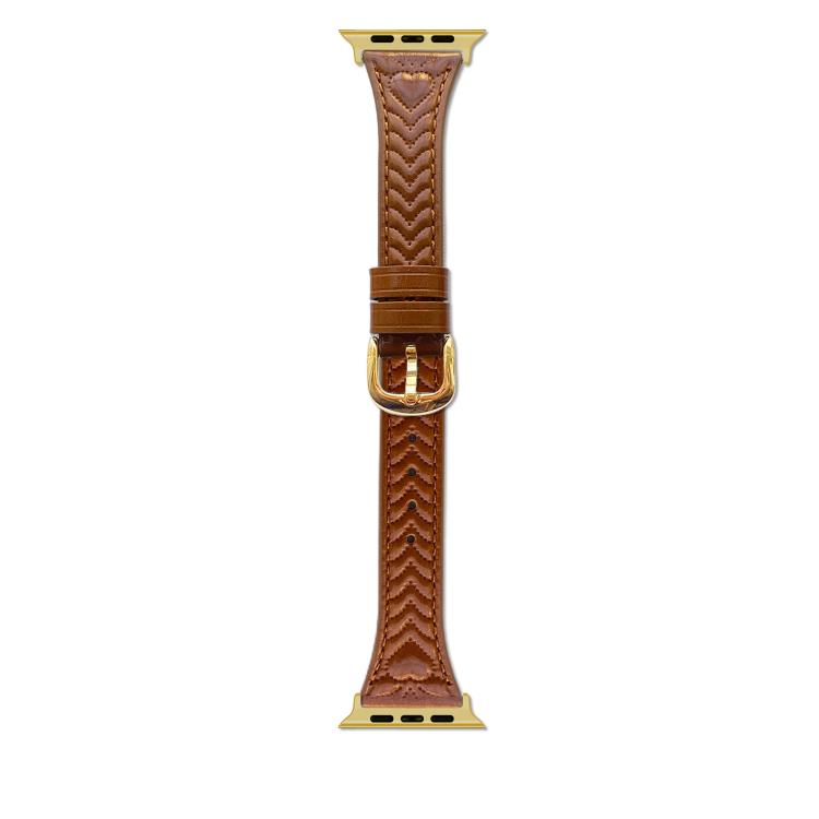 For Apple Watch 46mm / 49mm / 45mm / 44mm Heart-Shaped Embossed Leather Watch Band(Brown)