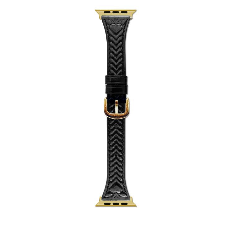 For Apple Watch 42mm / 41mm / 40mm / 38mm Heart-Shaped Embossed Leather Watch Band(Black)