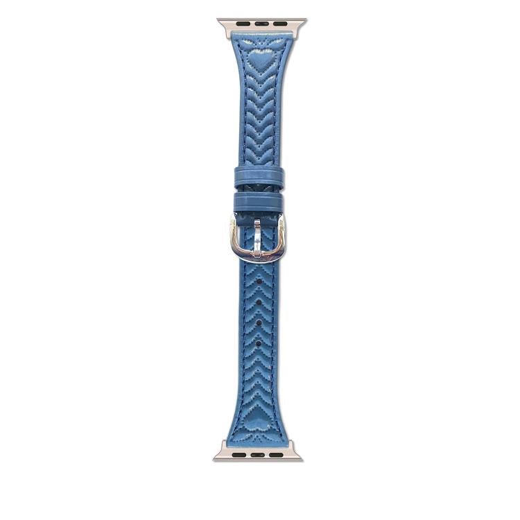For Apple Watch 42mm / 41mm / 40mm / 38mm Heart-Shaped Embossed Leather Watch Band(Chrysanthemum Blue)
