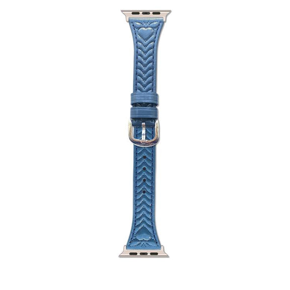 For Apple Watch 42mm / 41mm / 40mm / 38mm Heart-Shaped Embossed Leather Watch Band(Chrysanthemum Blue)