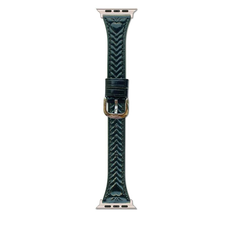 For Apple Watch 42mm / 41mm / 40mm / 38mm Heart-Shaped Embossed Leather Watch Band(Forest Green)