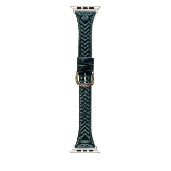 For Apple Watch 42mm / 41mm / 40mm / 38mm Heart-Shaped Embossed Leather Watch Band(Forest Green)