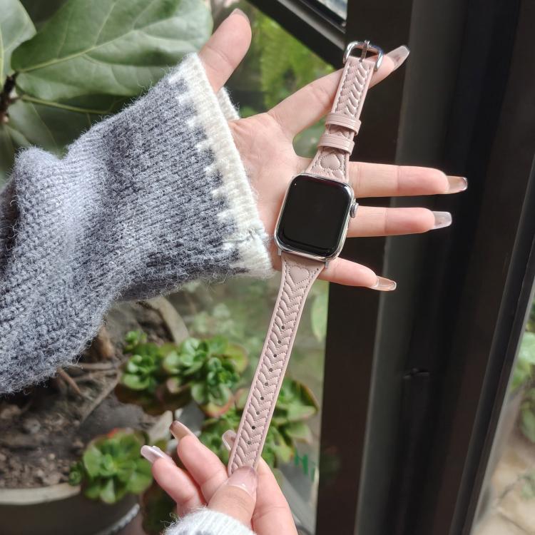 For Apple Watch 42mm / 41mm / 40mm / 38mm Heart-Shaped Embossed Leather Watch Band(Girly Pink)