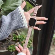 For Apple Watch 42mm / 41mm / 40mm / 38mm Heart-Shaped Embossed Leather Watch Band(Girly Pink)