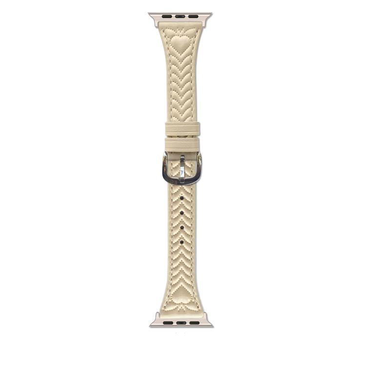 For Apple Watch 42mm / 41mm / 40mm / 38mm Heart-Shaped Embossed Leather Watch Band(Apricot)