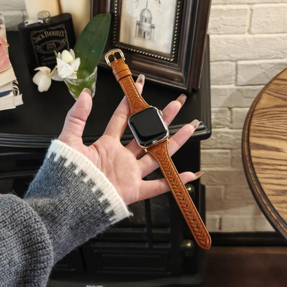 For Apple Watch 42mm / 41mm / 40mm / 38mm Heart-Shaped Embossed Leather Watch Band(Brown)