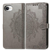 For iPhone 16e Mandala Flower Embossed Leather Phone Case(Gray)