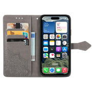 For iPhone 16e Mandala Flower Embossed Leather Phone Case(Gray)