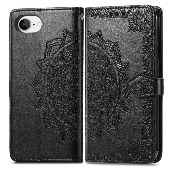 For iPhone 16e Mandala Flower Embossed Leather Phone Case(Black)
