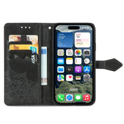For iPhone 16e Mandala Flower Embossed Leather Phone Case(Black)