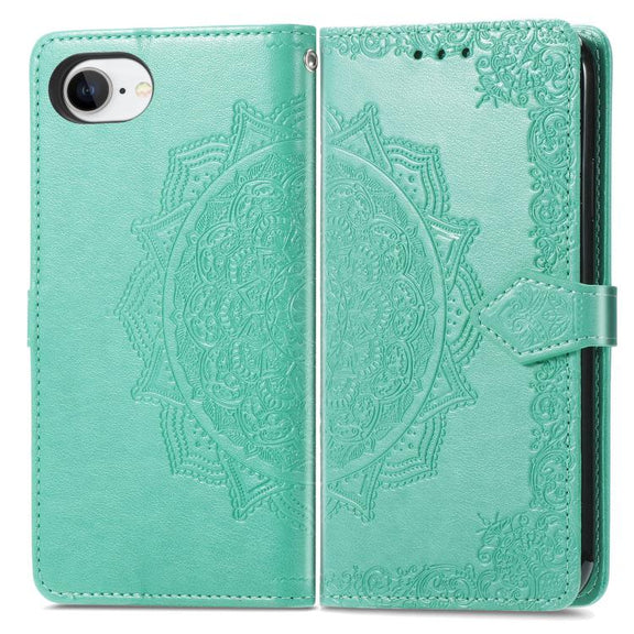 For iPhone 16e Mandala Flower Embossed Leather Phone Case(Green)