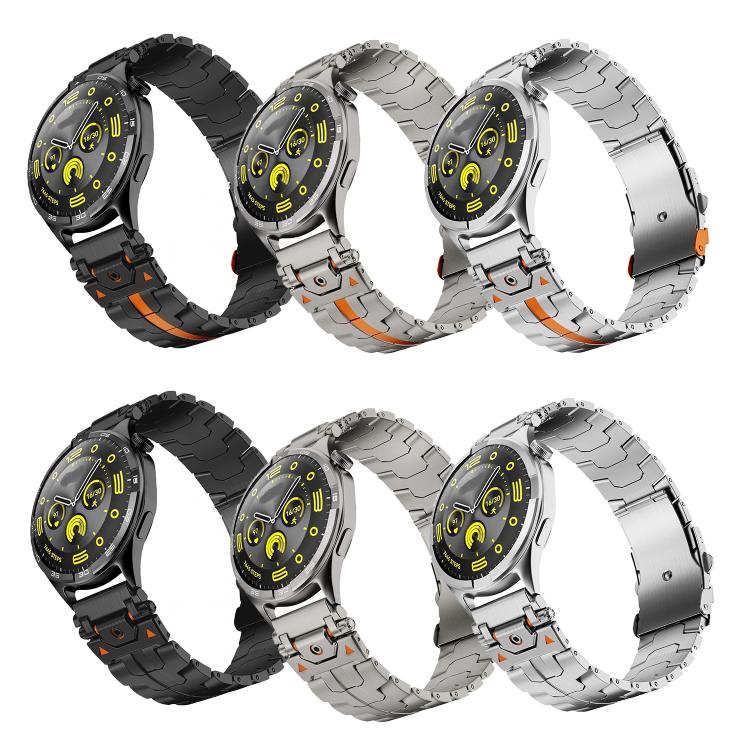 22mm Stainless Steel Safety Buckle Metal Watch Band(Silver Orange)