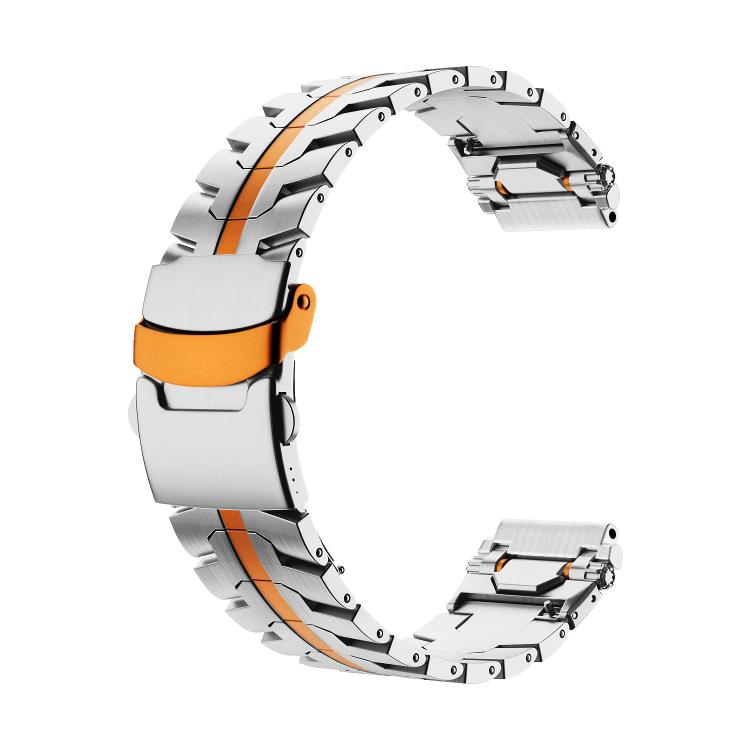 22mm Stainless Steel Safety Buckle Metal Watch Band(Silver Orange)