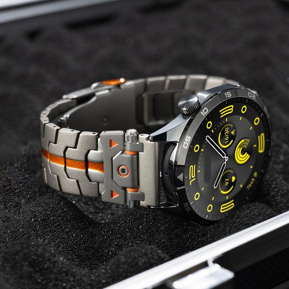 22mm Stainless Steel Safety Buckle Metal Watch Band(Silver Orange)