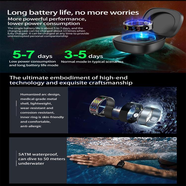 R12 SIZE 9 Smart Ring, Support Heart Rate / Blood Oxygen / Sleep / Multiple Sports Modes(Gold)