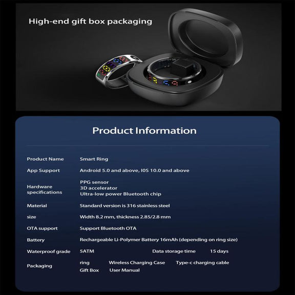 R12 SIZE 10 Smart Ring, Support Heart Rate / Blood Oxygen / Sleep / Multiple Sports Modes(Silver)
