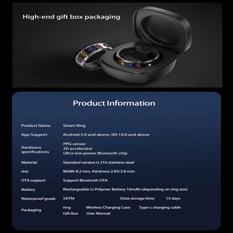 R12 SIZE 10 Smart Ring, Support Heart Rate / Blood Oxygen / Sleep / Multiple Sports Modes(Silver)