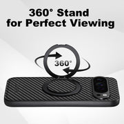 For Google Pixel 8 Suteni G3 Carbon Fiber Leather 360 Rotation Holder MagSafe Phone Case(Black)