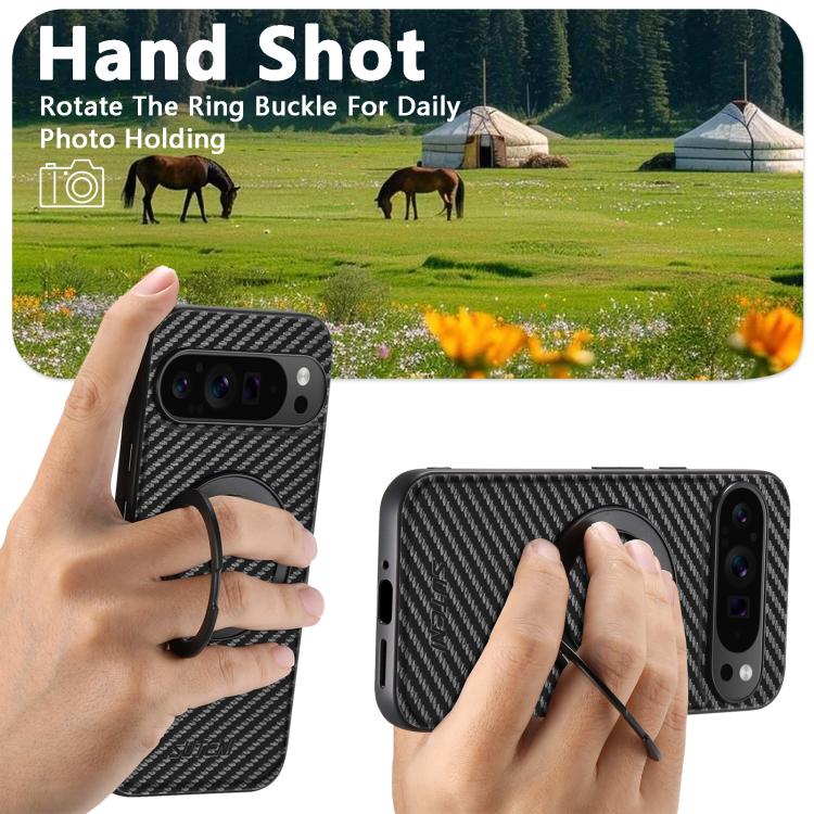 For Google Pixel 8 Suteni G3 Carbon Fiber Leather 360 Rotation Holder MagSafe Phone Case(Black)