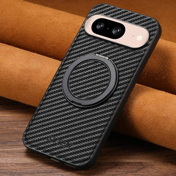 For Google Pixel 8 Suteni G3 Carbon Fiber Leather 360 Rotation Holder MagSafe Phone Case(Black)