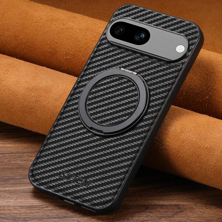 For Google Pixel 7a Suteni G3 Carbon Fiber Leather 360 Rotation Holder MagSafe Phone Case(Black)