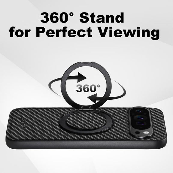 For Google Pixel 7a Suteni G3 Carbon Fiber Leather 360 Rotation Holder MagSafe Phone Case(Black)