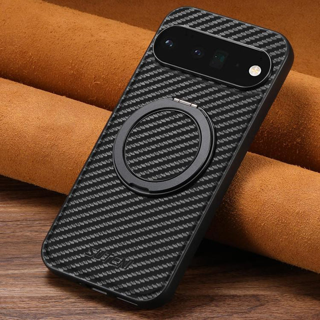 For Google Pixel 6 Pro Suteni G3 Carbon Fiber Leather 360 Rotation Holder MagSafe Phone Case(Black)