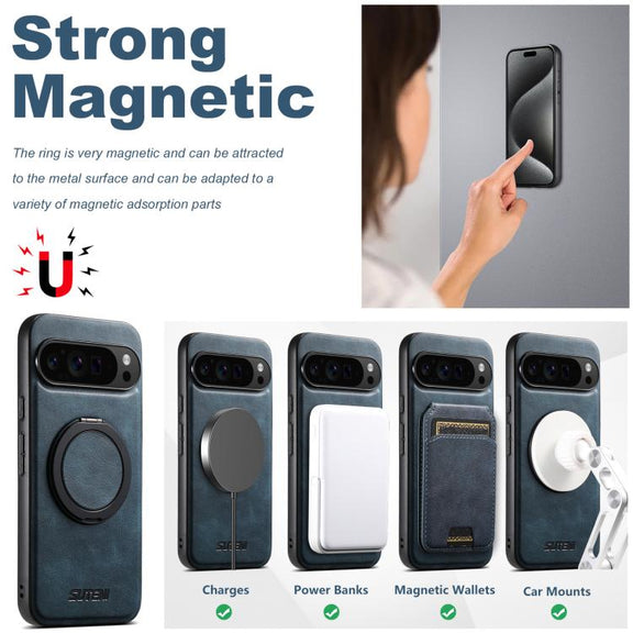 For Google Pixel 9 Pro Suteni G3 Oil Wax 360 Rotation Holder MagSafe Back Phone Case(Blue)