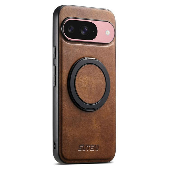 For Google Pixel 9 Suteni G3 Oil Wax 360 Rotation Holder MagSafe Back Phone Case(Brown)
