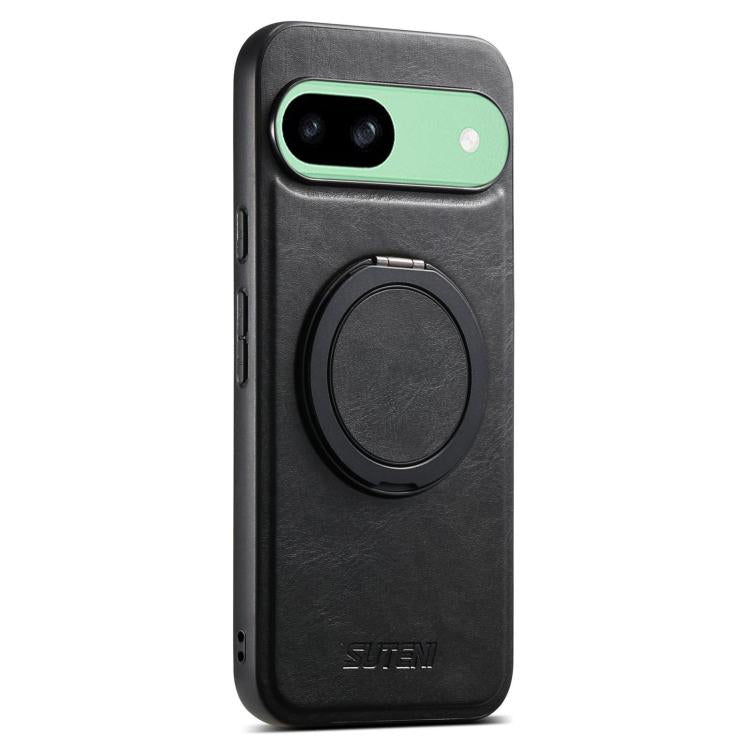 For Google Pixel 8a Suteni G3 Suteni G3 Oil Wax 360 Rotation Holder MagSafe Back Phone Case(Black)