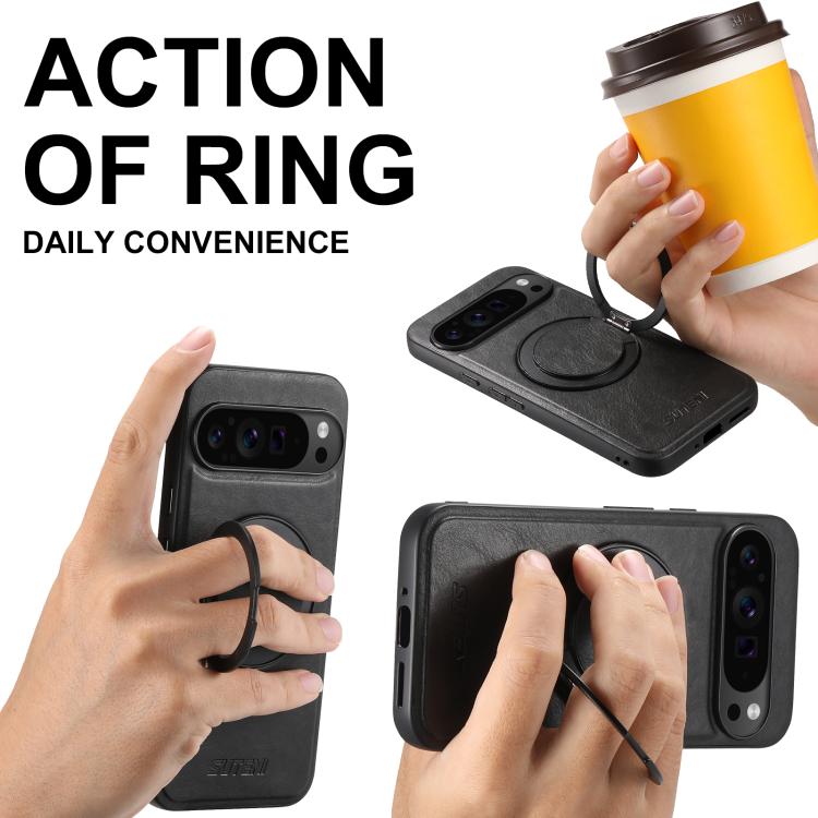 For Google Pixel 8a Suteni G3 Suteni G3 Oil Wax 360 Rotation Holder MagSafe Back Phone Case(Black)