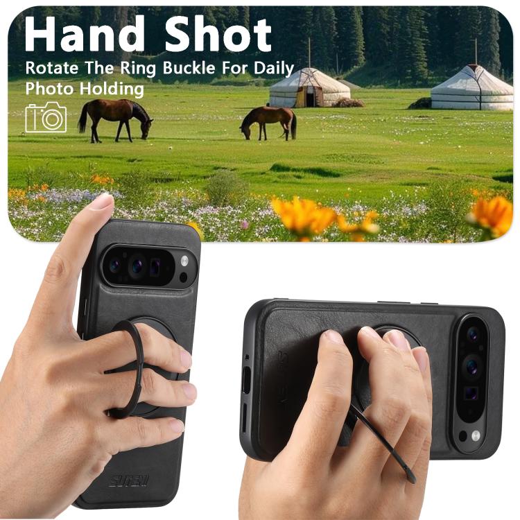 For Google Pixel 8a Suteni G3 Suteni G3 Oil Wax 360 Rotation Holder MagSafe Back Phone Case(Black)