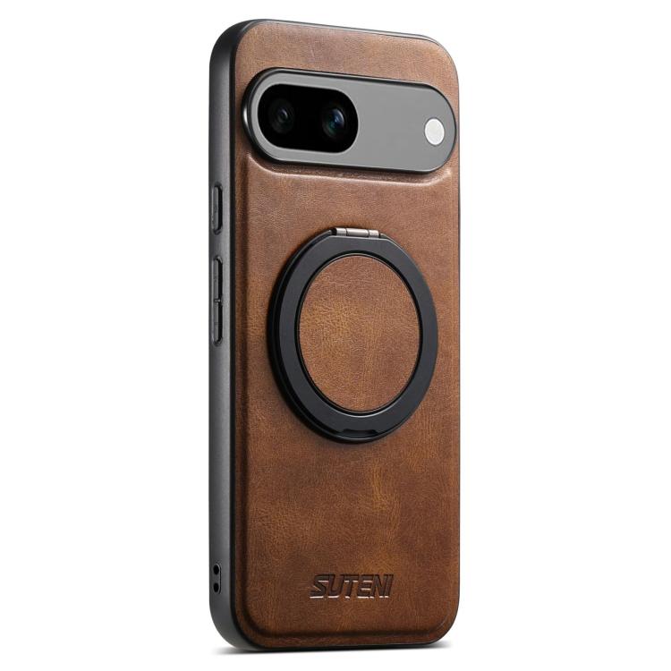 For Google Pixel 7a Suteni G3 Oil Wax 360 Rotation Holder MagSafe Back Phone Case(Brown)