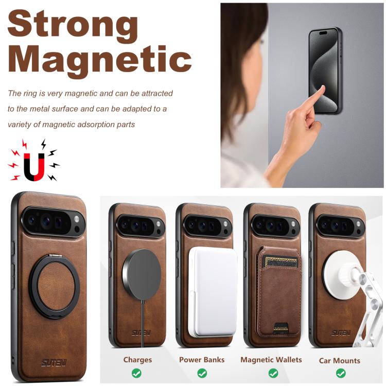 For Google Pixel 7a Suteni G3 Oil Wax 360 Rotation Holder MagSafe Back Phone Case(Brown)