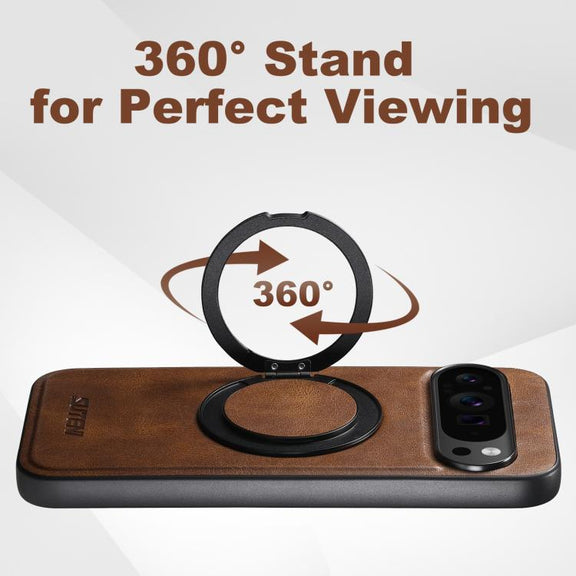 For Google Pixel 6 Pro Suteni G3 Oil Wax 360 Rotation Holder MagSafe Back Phone Case(Brown)