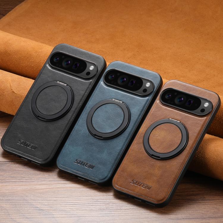 For Google Pixel 8a Suteni G3 Suteni G3 Oil Wax 360 Rotation Holder MagSafe Back Phone Case(Black)