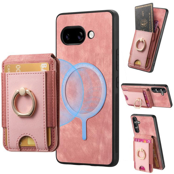 For Google Pixel 9a Retro Splitable Magnetic Stand Card Bag Leather Phone Case(Pink)