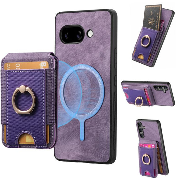 For Google Pixel 9a Retro Splitable Magnetic Stand Card Bag Leather Phone Case(Purple)