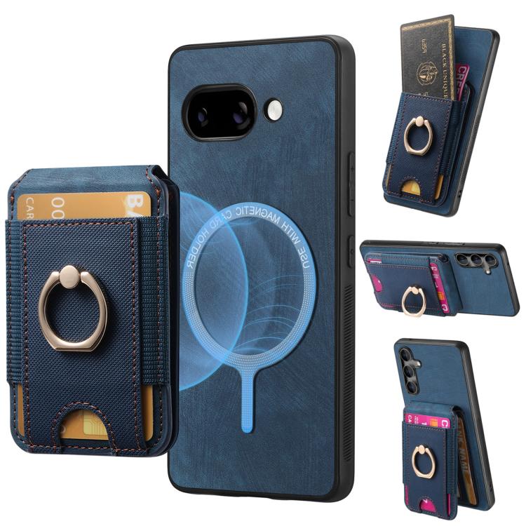 For Google Pixel 9a Retro Splitable Magnetic Stand Card Bag Leather Phone Case(Blue)