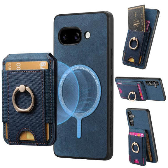 For Google Pixel 9a Retro Splitable Magnetic Stand Card Bag Leather Phone Case(Blue)