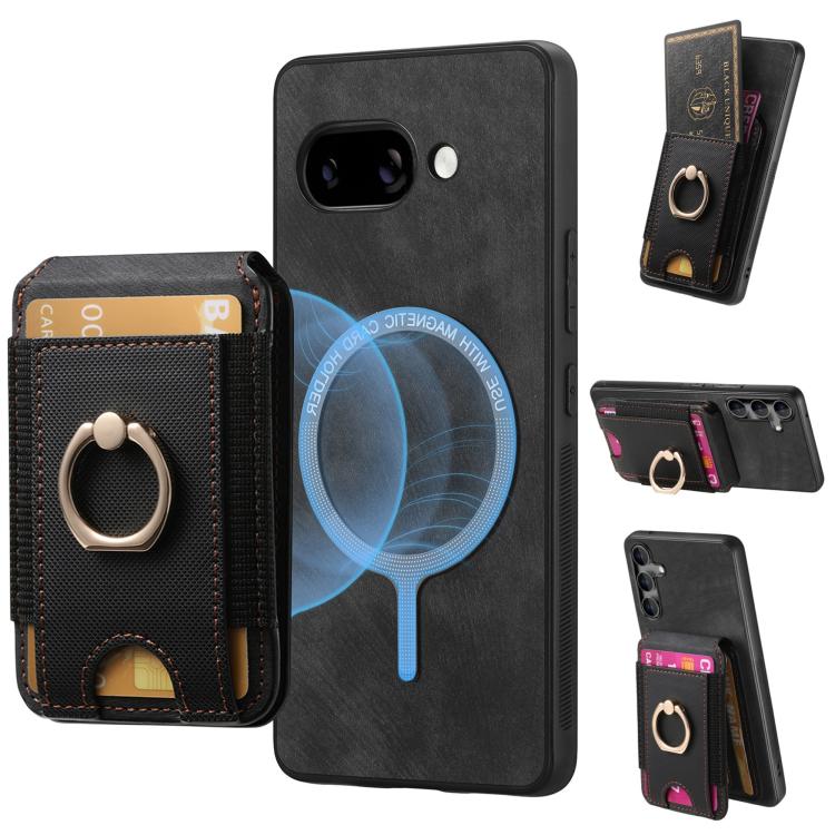 For Google Pixel 9a Retro Splitable Magnetic Stand Card Bag Leather Phone Case(Black)