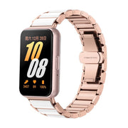 For Samsung Galaxy Fit 3 Butterfly Buckle Ceramic White Metal Watch Band(Rose Gold)