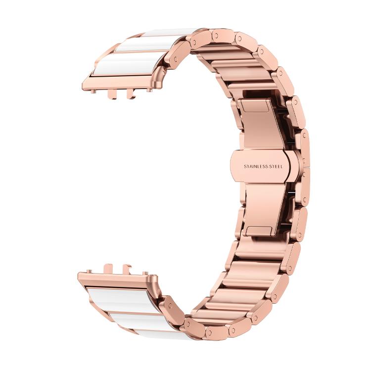 For Samsung Galaxy Fit 3 Butterfly Buckle Ceramic White Metal Watch Band(Rose Gold)