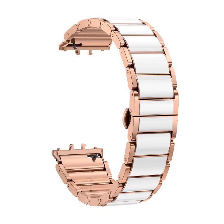 For Samsung Galaxy Fit 3 Butterfly Buckle Ceramic White Metal Watch Band(Rose Gold)