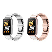 For Samsung Galaxy Fit 3 Butterfly Buckle Ceramic White Metal Watch Band(Rose Gold)